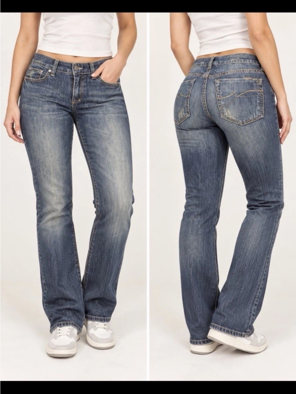DKNY Womenβs Bootcut Jeans - Washed Blue Denim